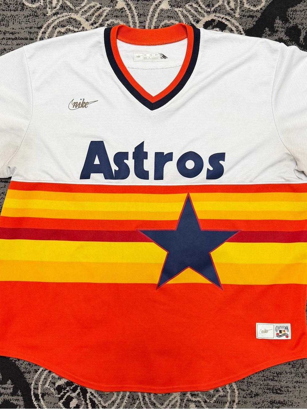 Nike Houston Astros Retro Stripe Jersey - White/Navy/Orange/Yellow/Red